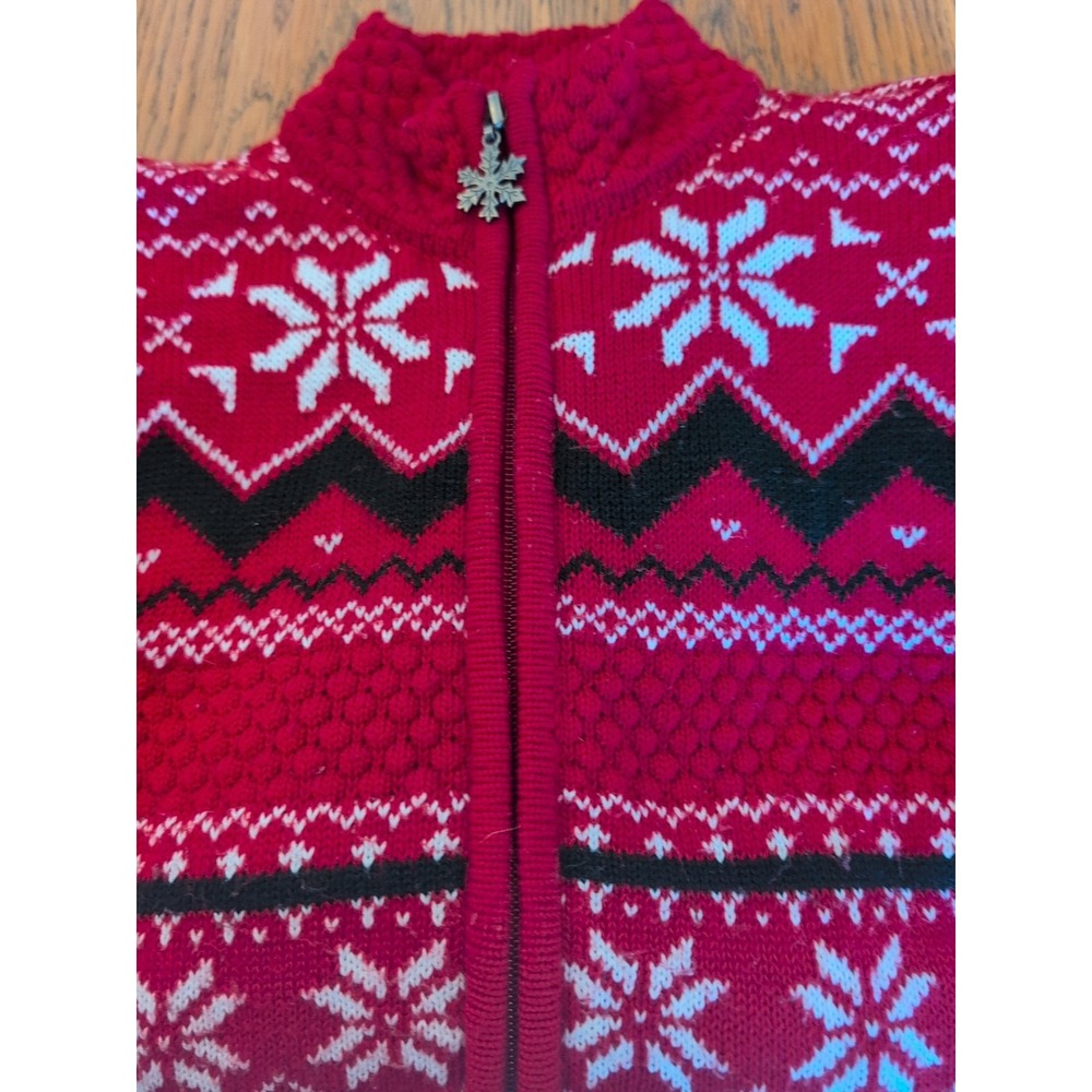 Breckinridge Nordic Snowflake Sweater Full Zip Women's Size PS Red 100% Cotton